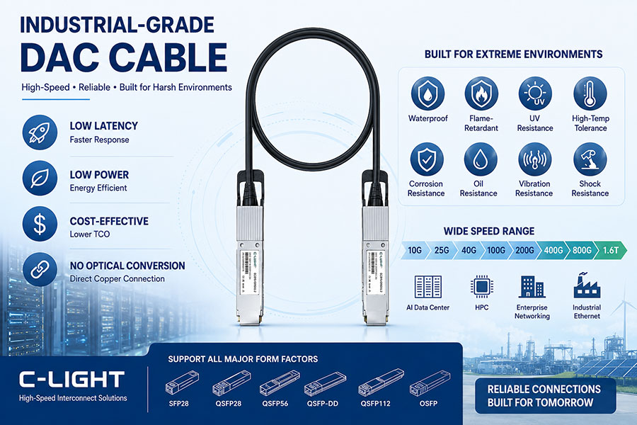Industrial High-Speed DAC Cables:Waterproof,Fire-Resistant,UV-Resistant