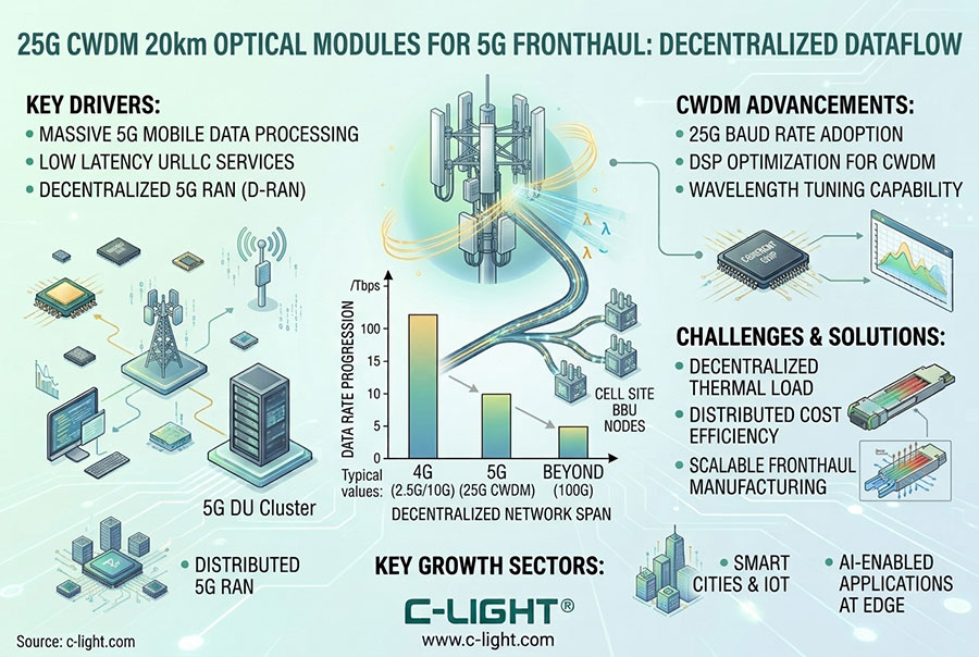 25G CWDM 20km Optical Modules for 5G Fronthaul and AI Data Center Edge Interconnection