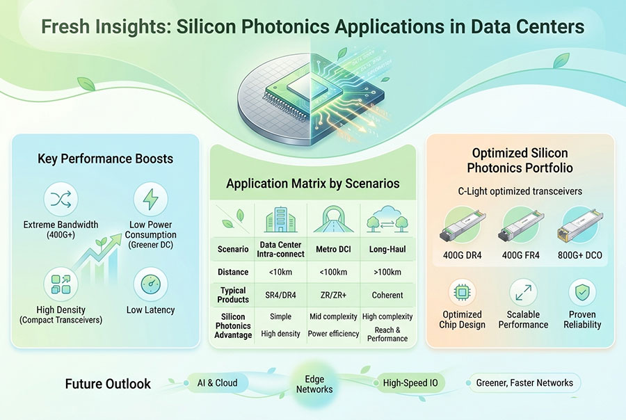Silicon Photonics Applications in AI Data Centers, Optical TransceiversTelecom Networks